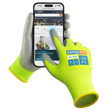 Kaygo Safety Work Gloves Pu Coated For Men And Women Kg11P 12 Pairs Seamless Knit Glove With Two Fingers Touchscreen Ideal For