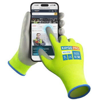 Kaygo Safety Work Gloves Pu Coated For Men And Women Kg11P 12 Pairs Seamless Knit Glove With Two Fingers Touchscreen Ideal For