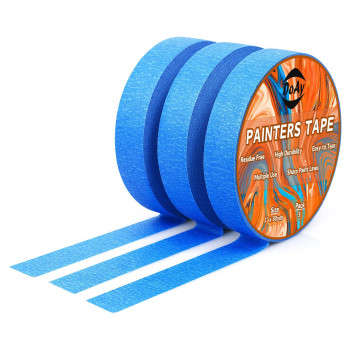 Doay 3 Pack Blue Painters Tape Masking Tape 1 Inch Wide Multisurface Smart Adhesion Indoor Outdoor Use Paint Tape For