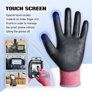 Kaygo Safety Work Gloves Pu Coated For Men And Women Kg11Pb 12 Pairs Seamless Knit Glove With Two Fingers Touchscreen Ideal For