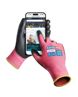 Kaygo Safety Work Gloves Pu Coated For Men And Women Kg11Pb 12 Pairs Seamless Knit Glove With Two Fingers Touchscreen Ideal For