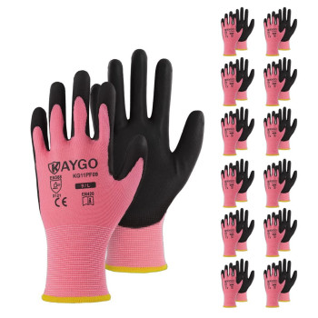 Kaygo Safety Work Gloves Pu Coated12 Pairs Seamless Knit Glove With Polyurethane Coated Smooth Grip On Palm Fingers For Men