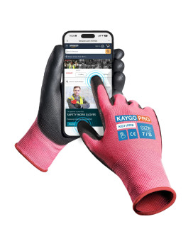 Kaygo Safety Work Gloves Pu Coated For Men And Women Kg11Pb 12 Pairs Seamless Knit Glove With Two Fingers Touchscreen Ideal For