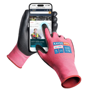 Kaygo Safety Work Gloves Pu Coated For Men And Women Kg11Pb 12 Pairs Seamless Knit Glove With Two Fingers Touchscreen Ideal For