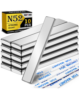 Diymag N52 Powerful Neodymium Bar Magnets 10 Pack Heavy Duty Magnets With Doublesided Adhesive Rare Earth Magnet For Fridge