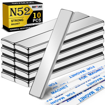 Diymag N52 Powerful Neodymium Bar Magnets 10 Pack Heavy Duty Magnets With Doublesided Adhesive Rare Earth Magnet For Fridge