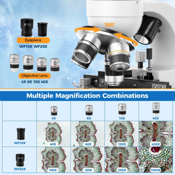 Maxlapter Binocular Microscope 40X1000X Magnification Microscope For Adults And Kids Compound Microscope With Mechanical Stag