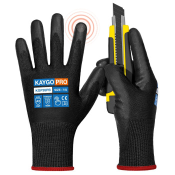 Kaygo Cut Resistant Gloves Pu Coated 12 Pairs Safety Work Gloves With Full Fingers Touchscreen Ansi Cut Level A2 For Men And