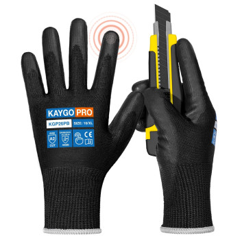 Kaygo Cut Resistant Gloves Pu Coated 12 Pairs Safety Work Gloves With Full Fingers Touchscreen Ansi Cut Level A2 For Men And