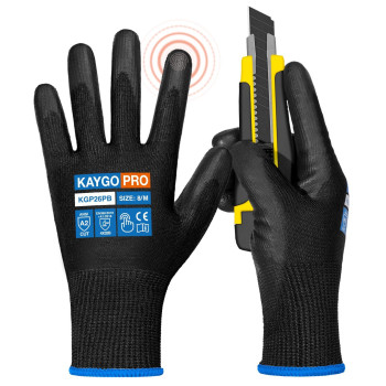 Kaygo Cut Resistant Gloves Pu Coated 12 Pairs Safety Work Gloves With Full Fingers Touchscreen Ansi Cut Level A2 For Men And