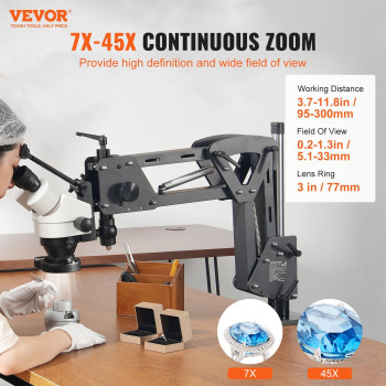 Vevor Multidirectional Microscope With Spring Bracket 7X45X Magnification Jewelry Microscope Micro Jewelry Inlaid Stand With