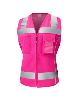 Kaygo High Visibility Women Safety Vest 8 Pockets Reflective Vest With Adjustable Waist Line Slim Fit Ansi Compliant Kg0118 Sm