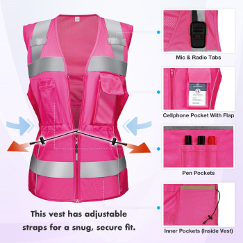 Kaygo High Visibility Women Safety Vest 8 Pockets Reflective Vest With Adjustable Waist Line Slim Fit Ansi Compliant Kg0118 Sm