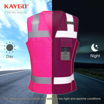 Kaygo High Visibility Women Safety Vest 8 Pockets Reflective Vest With Adjustable Waist Line Slim Fit Ansi Compliant Kg0118 Sm