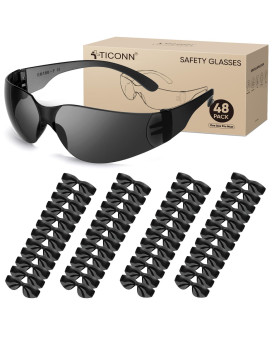 Ticonn 48 Safety Glasses For Men Safety Goggles With Scratch Impact Resistant Meets Ansi Z871 Standard Charcoal 48 Pack