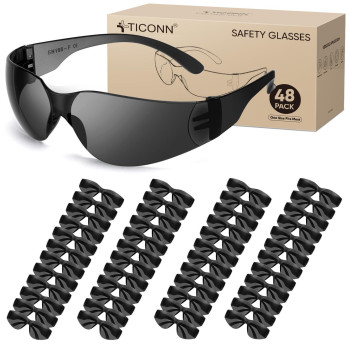 Ticonn 48 Safety Glasses For Men Safety Goggles With Scratch Impact Resistant Meets Ansi Z871 Standard Charcoal 48 Pack