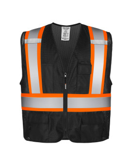 Kaygo High Visibility Safety Vests Kg0100 Reflective Vest With Pockets And Zipperblack New Model 2Xl