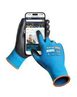 Kaygo Safety Work Gloves Pu Coated For Men And Women Kg11Pb 12 Pairs Seamless Knit Glove With Two Fingers Touchscreen Ideal For