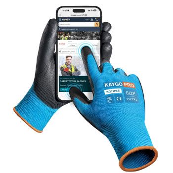 Kaygo Safety Work Gloves Pu Coated For Men And Women Kg11Pb 12 Pairs Seamless Knit Glove With Two Fingers Touchscreen Ideal For