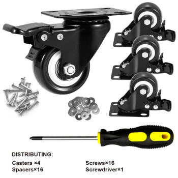 2 Caster Wheels Set Of 32 Heavy Duty Casters With Brake No Noise Locking Casters With Polyurethane Pu Wheels Swivel Plate