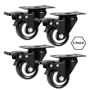 2 Caster Wheels Set Of 24 Heavy Duty Casters With Brake No Noise Locking Casters With Polyurethane Pu Wheels Swivel Plate