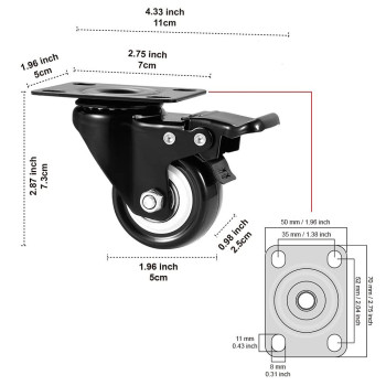 2 Caster Wheels Set Of 16 Heavy Duty Casters With Brake No Noise Locking Casters With Polyurethane Pu Wheels Swivel Plate