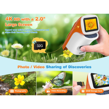 Uscamel Microscope For Kids 1001000X Handheld Digital Microscopes 4K 20 Lcd Screen Usb Portable Pocket Microscope With S