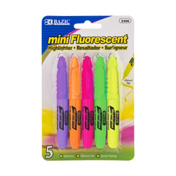 BAZIC Mini Fluorescent Highlighter w/ Cap Clip (6/Pack)