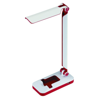 Black and Decker Office LED3FOLD-WHTRED PureOptics Verve 5W Flicker-Free Natural Daylight LED Desk Lamp with USB Charging Port, Phone Stand, 2 Dimming Levels (267 Lumens), 16 x 9 x 3.5 , White/Red