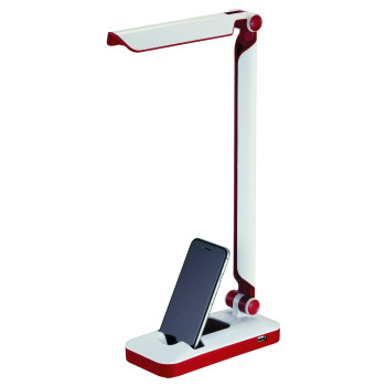 Black and Decker Office LED3FOLD-WHTRED PureOptics Verve 5W Flicker-Free Natural Daylight LED Desk Lamp with USB Charging Port, Phone Stand, 2 Dimming Levels (267 Lumens), 16 x 9 x 3.5 , White/Red