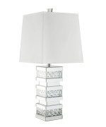 Acme Nysa Square Table Lamp in White Fabric and Mirrored