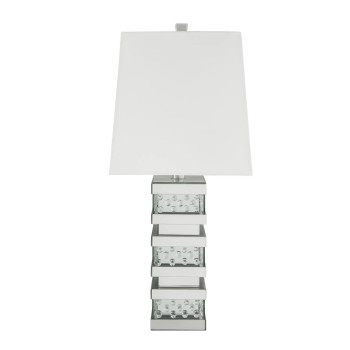 Acme Nysa Square Table Lamp in White Fabric and Mirrored