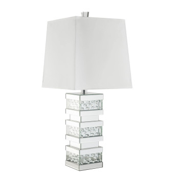 Acme Nysa Square Table Lamp in White Fabric and Mirrored