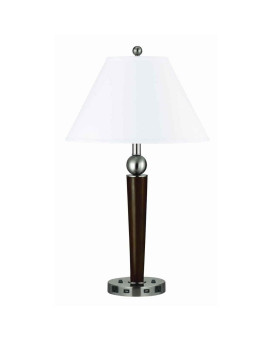 Benjara 60 X 2 Watt Metal Frame Night Stand Lamp with Fabric Shade, White and Brown