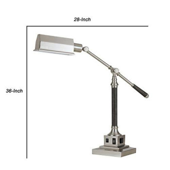 Benjara 60 Watt Metal Desk Lamp with Adjustable Arm and Head, Silver