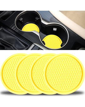 Singaro Car Cup Coaster 4Pcs Universal Nonslip Cup Holders Embedded In Ornaments Coaster Car Interior Accessories Yellow