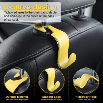 Livtee Car Seat Headrest Hook Car Headrest Hidden Hook 4 Pack Universal Auto Car Back Seat Hook Organizer For Purse Coat Car