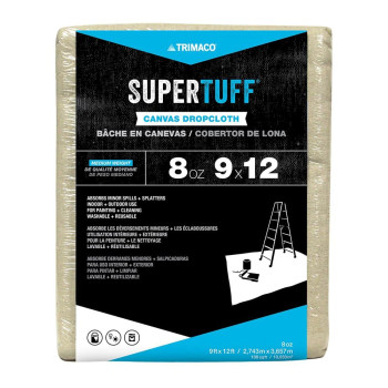 Trimaco 58901 Supertuff 8 Oz Premium Contractor Grade Heavyweight Canvas Drop Cloth 9Feet X 12Feet