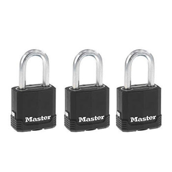 Master Lock Magnum Outdoor Padlock With Key And Weatherproof Cover Keyed Alike Gate Locks 3 Pack Black And Silver