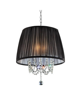 17 Tall Metal Ceiling Lamp Eclipse With Silver Finish And Crystal Accents Black Fabric Shade