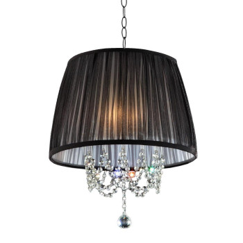 17 Tall Metal Ceiling Lamp Eclipse With Silver Finish And Crystal Accents Black Fabric Shade