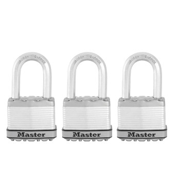 Master Lock M5Xtrilf Magnum Heavy Duty Outdoor Padlock With Key 3 Pack Keyedalike Silver