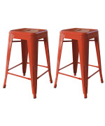 Amerihome Bs24Orng Loft Orange 24 Inch Metal Bar Stool 2 Piece