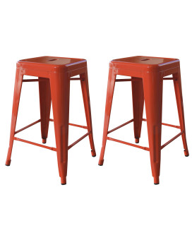 Amerihome Bs24Orng Loft Orange 24 Inch Metal Bar Stool 2 Piece