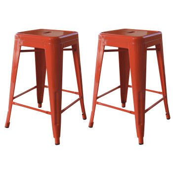 Amerihome Bs24Orng Loft Orange 24 Inch Metal Bar Stool 2 Piece