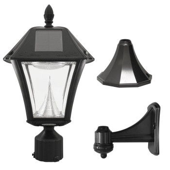 Gama Sonic Gs105Fpwbw Baytown Ii Outdoor Solar Light And 3 Pole Pier Wall Mount Kits Lamp Only Bright White Led Black