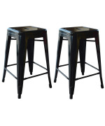 Amerihome Bs24Blk Loft Black 24 Inch Metal Bar Stool 2 Piece