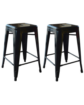 Amerihome Bs24Blk Loft Black 24 Inch Metal Bar Stool 2 Piece