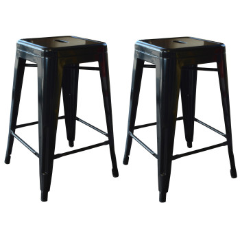 Amerihome Bs24Blk Loft Black 24 Inch Metal Bar Stool 2 Piece