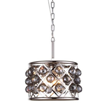 Elegant Lighting 1214D12Pnssrc 12 Dia X 9 H In Madison Pendant Lamp Polished Nickel Royal Cut Silver Shade Grey